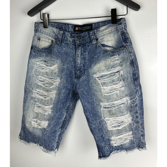 Southpole Distressed Jean Shorts Mens Size 30 Blue Denim Skater Y2K Rap 90s Punk - Picture 1 of 13
